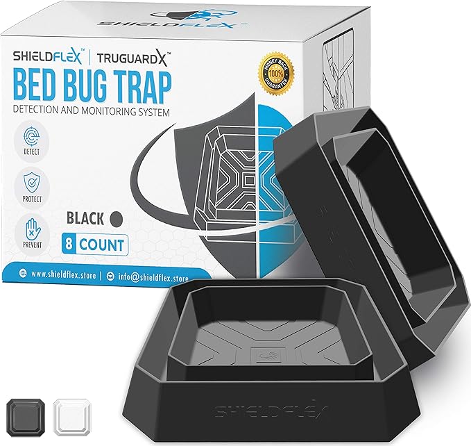 Bed Bug Trap — 8 Pack | TruGuard X Bed Bug Interceptors (Black) | Eco Friendly Traps for Bed Legs | Reliable Insect Detector, Interceptor, and Monitor for Pest Control and Treatment