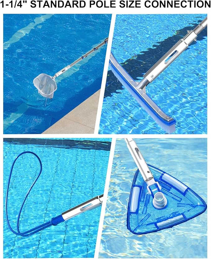 Swimming Pool Pole, Upgraded 16FT Professional Telescopic Extendable Pool Pole Aluminium Heavy Duty, Adjustable Length 4 to 16 Feet, Universal Pole for Skimmer Nets, Brushes and Vacuum Heads
