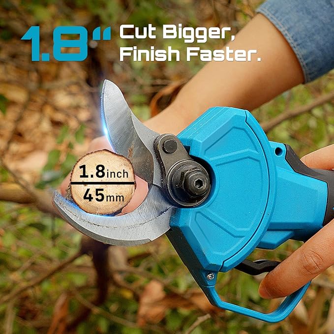 SEESII Electric Pruning Shears for Gardening: 1.8” Cutting Cordless Power Pruner - Brushless Motor, Dual 4.0Ah Battery, 4 Levels Adjustable Extra SK5 Blade Branches Cutter For Tree & Flower Trimming