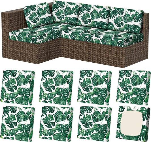 8Pcs Stretch Patio Cushion Covers, Outdoor Couch & Sofa Replacement Slipcovers for Patio Furniture Cushion Covers, Washable Reusable Furniture Protector