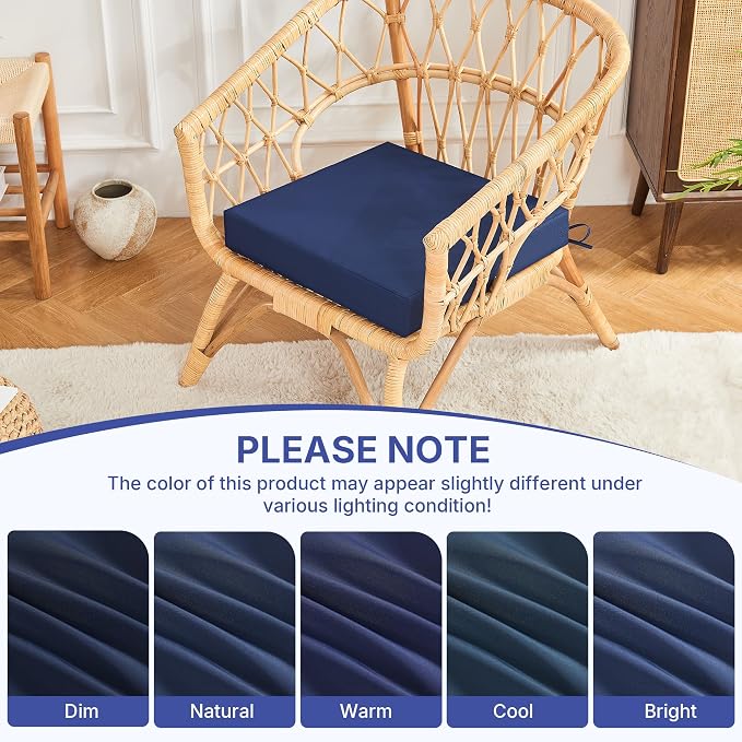 Waterproof Patio Chair Cushions Set of 4, 19 x 19 x 3 Inch Outdoor Seat Cushions for Patio Furniture with Handle and Ties, 3 Year Color Fastness Square Garden Sofa Couch Pads, Dark Blue