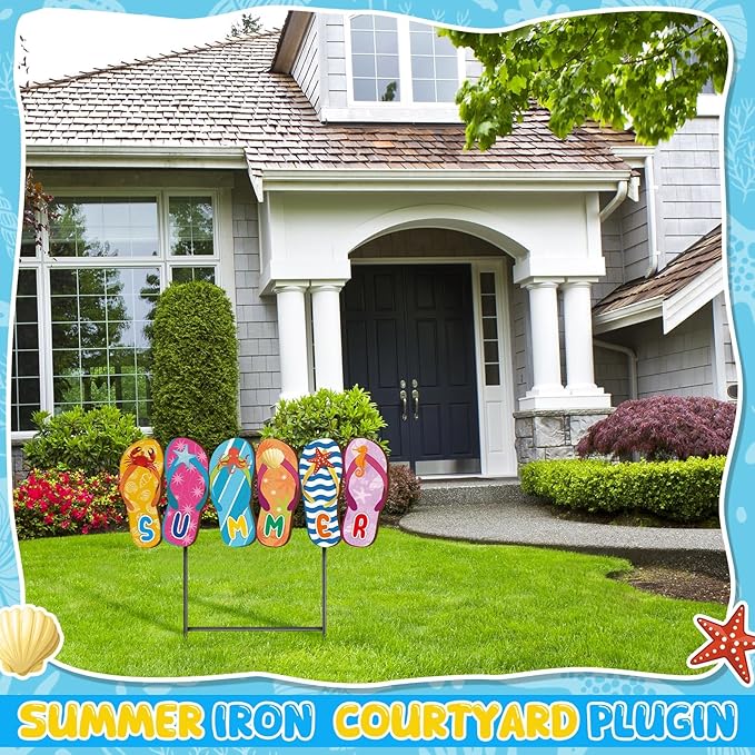 Weysat Summer Metal Yard Signs 15. 7 Inch Flip Flops Decoration Outdoor Beach Yard Decorations with Stakes Waterproof Slipper Sign Summer Pool Beach Decor for Home Garden Patio Lawn Party