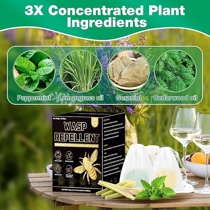 36 Pack Wasp and Bee Repellent Outdoor, Natural Peppermint Oil Carpenter Bee Repellent for Yellow Jackets, Hornets, Mud Wasps Deterrent for Indoor Outdoor Patio Garden Porch, Pet and Human Safe