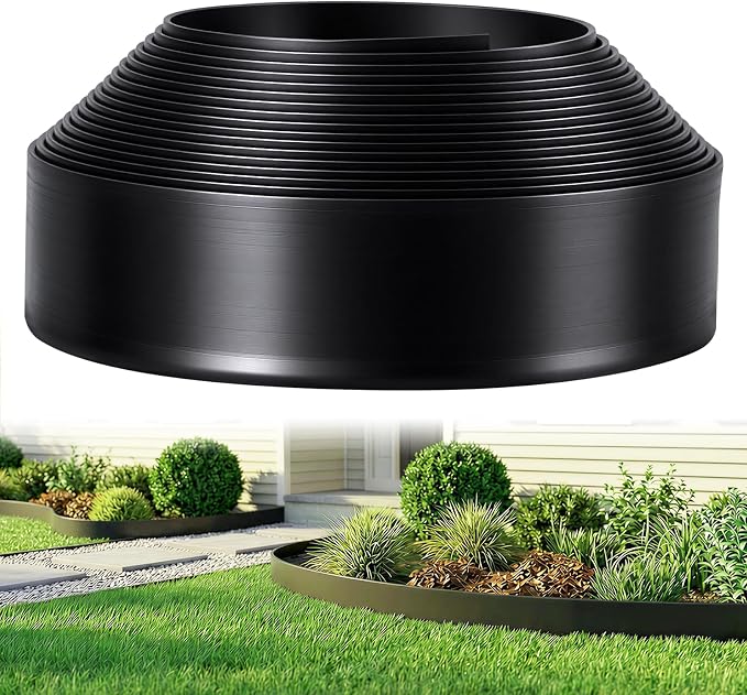 GOTGELIF Landscape Edging Border Kit No Dig, 3'' x 40FT, Black Garden Edging with 45 U-Shaped Nails for Lawn, Flower Beds, and Yard Borders