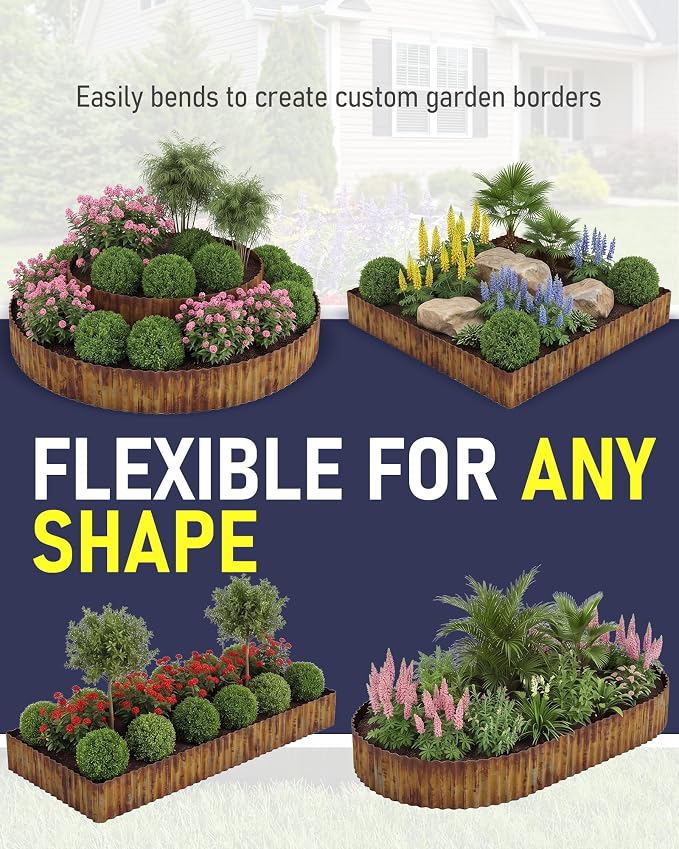 Corrugated Metal Garden Edging, 12"×50Ft Durable Landscape Border for Garden, Lawn, Flower Beds and Paver Edging (Rusty)