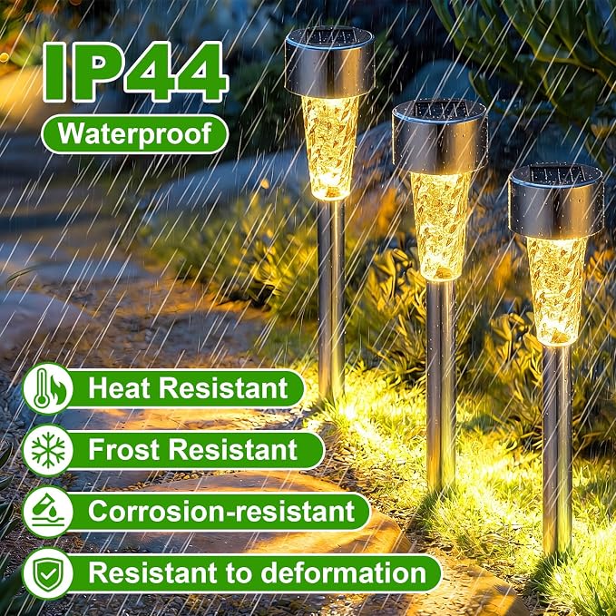 Huquary 50 Pcs Solar Lights Outdoor Waterproof Bulk LED Stainless Steel Solar Outdoor Pathway Garden Landscape Path Lights for Pathway Lawn Porch Garden Walkway Driveway Outside Decor (Warm White)