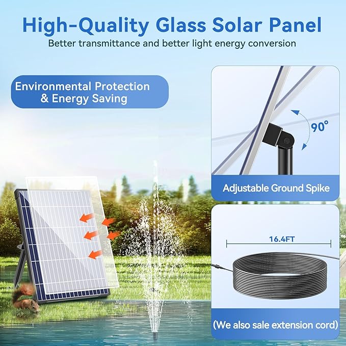 POPOSOAP Solar Water Pump, 12W Solar Fountain Pump 160GPH Flow Adjustable Solar Powered Pond Pump with Dry-Run Protection for Fish Pond, Wildlife Garden, Ponds, Waterfall, Hydroponics P112L