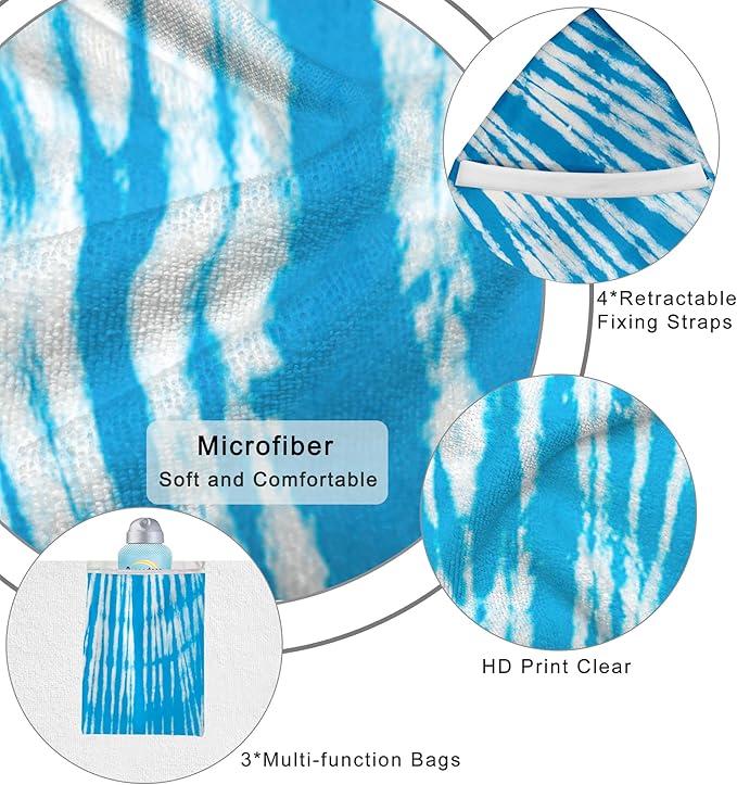 Lounge Chair Towel Cover (Pack of 2), Tie Dye Style Chaise Lounge Cover, Beach Chair Covers with Pockets for Pool Beach Garden Courtyard Outdoor Trips, 85 x30 in, Sky Blue