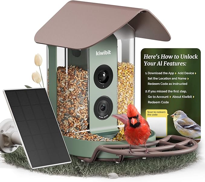 Kiwibit Smart Bird Feeder 4K AI Camera with Solar Panel, No Subscription, Lifetime AI Feature Included, 4K Video Live Stream, 8MP Photos Auto Capture, Bird Species Identification, Bird Notification