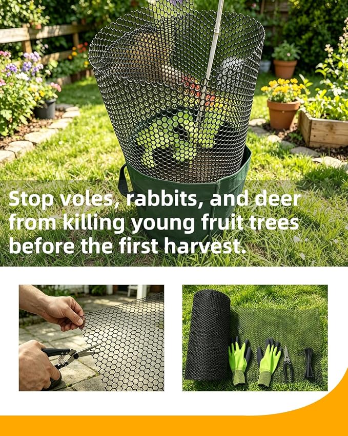 16" x 88.3ft Plastic Chicken Wire Tree Protectors Black HDPE Mesh Fencing, Flexible Animal Barrier for Dogs, Cats & Rabbits, Balcony Netting for Pets, Cuttable Garden Fence & Tree Trunk Protector