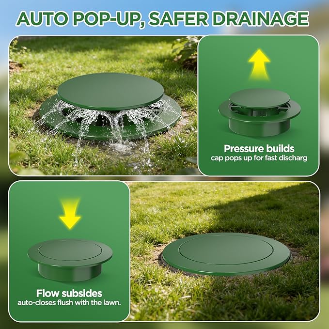 Pop Up Drainage Emitter for 3” & 4” ASTM D2729 Sewer & Drain Fittings,Dual-Rod Downspout Cover, Outdoor Drain Cover for Yard Outlet, Channel Drains & Catch Basins