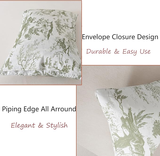 FADFAY Toile Sheets Set Cal King Sage Green Toile de Jouy Bedding Pastoral French Country Bedding 100% Egyptian Cotton Farmhouse Sheets Breathable Soft 4Pcs Deep Pocket Sheet Set for All Seasons