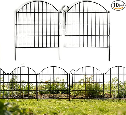 Garden Fence Decor 24 in(H) x 20 ft(L), Dog Fence Outdoor for Yard No-Dig Pet Barrier, Animal Proof Fence Metal Garden Fencing Animal Barrier,10 Panels with Lock
