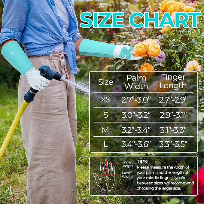 HANDLANDY Long Gardening Gloves for Men & Women, Thorn Proof Rose Pruning Gloves Leather Gauntlets Garden Glove Yard Work Glove (Teal Green, Medium)