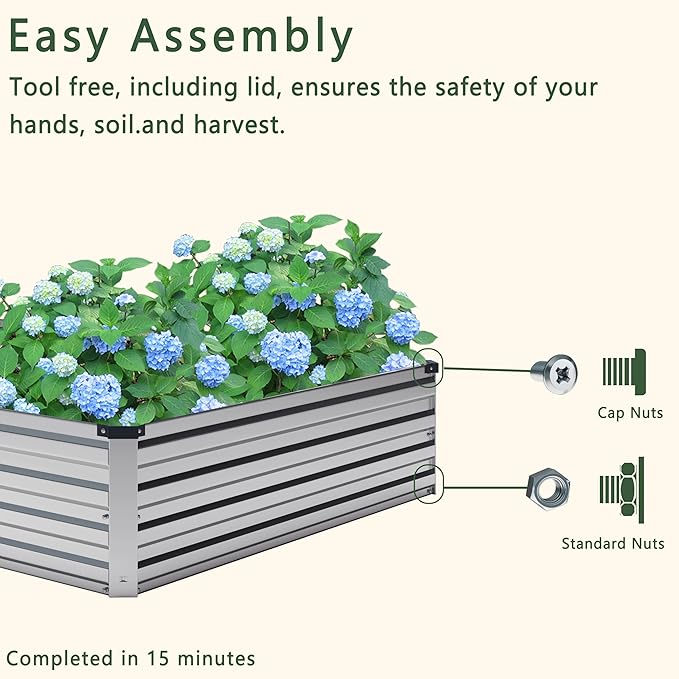 DIIYIV 2PCS Galvanized Raised Garden Bed Kit,Vegetable Boxes-Rectangle Metal Flower Box,Large Planter Raised Beds Outdoor Garden for Planting,Fruit,Herb-Silver