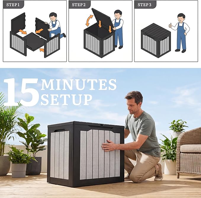 YITAHOME 30 Gallon Deck Box, 2-Pack Waterproof Resin Outdoor Storage Box with Lock, Doubles as Bench Seating for Patio Furniture Cushions,Garden Tools & Pool Accessories, Black & Gray