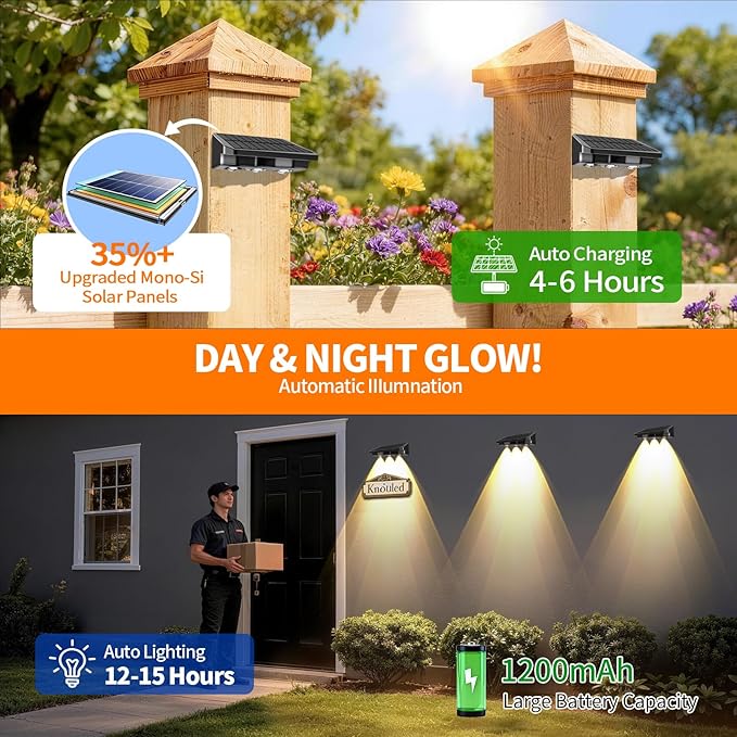 Solar Fence Lights Outdoor 8 Pack, Warm White & RGB Color Changing Fence Lights Solar Powered with Brighter LED Focus Lens, IP65 Waterproof Fence Lights Solar for Wall Deck Patio Porch Step Pool