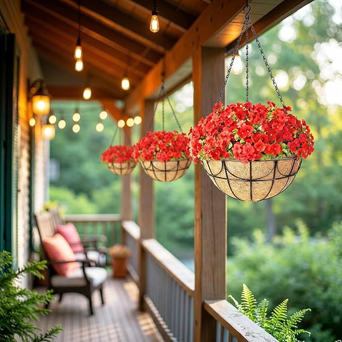 12 Inch 4 Pack Hanging Baskets Planters for Outdoor Plants - Wire Hanging Baskets Plant for Plants Outdoor with Coco Liners Minimalist Metal Hanging Pots for Outside Garden Patio Porch Decor