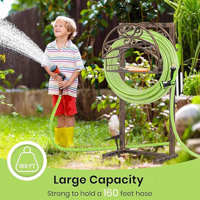 TomCare Garden Hose Holder Upgraded Detachable Water Hose Holder Thick Metal Hose Hanger Heavy Duty Free Standing Garden Hose Storage Hose Stand Decorative Hose Organizer for Outside, Bronze
