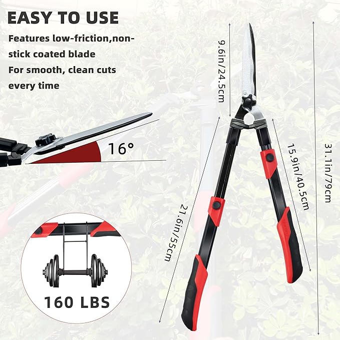 YRTSH 3-Piece Garden Tool Set, Loppers, Hedge Clippers, Pruning Shears with Telescopic Aluminum Handle, Effortless Heavy-Duty Branch Cutter, Garden Shears Gardening Tools for Branches,Shrubs & Hedges