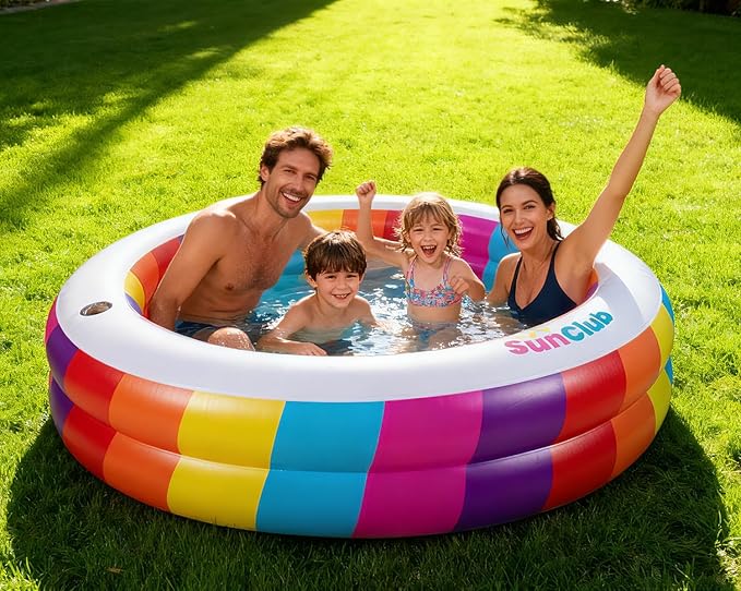 Kids Splash Pool Inflatable 74" Round, Large BPA-Free PVC Kiddie Pool with Drain Plug for Ages 3-12