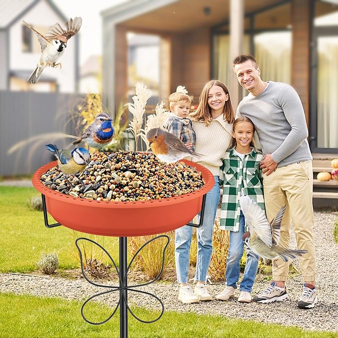Bird Bath for Outside with Removable Bowl Metal Base, 37In Freestanding Rust-Proof Birdbaths & Birdfeeder, Bird Baths Feeder Bowl for Outdoors Garden Patio Yard Lawn Decor (Brown)