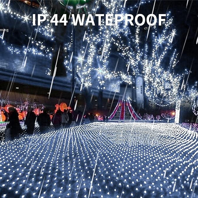 Dazzle Bright Christmas 360 LED Net Lights, 12FT x 5 FT Connectable Waterproof String Lights Clear Wire with 8 Modes, Christmas Decorations for Indoor Outdoor Xmas Party Yard Garden Decor (White)