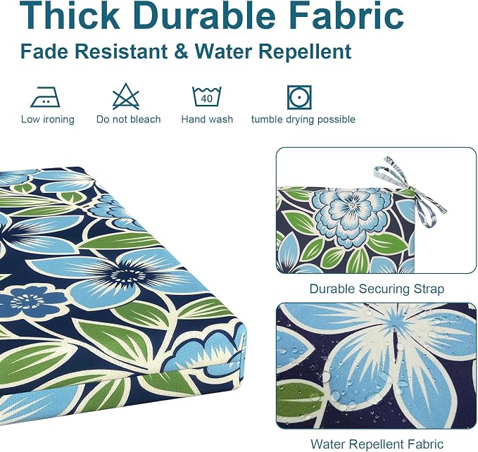 DYTXIII Set of 4 Outdoor Chair Cushions, Water Resistant 18.5"x16"x2" Square Seat Cushion for Patio Dining Chairs, High-Density Replacement Pads for Indoor Outdoor Furniture - Azure Symphony‌