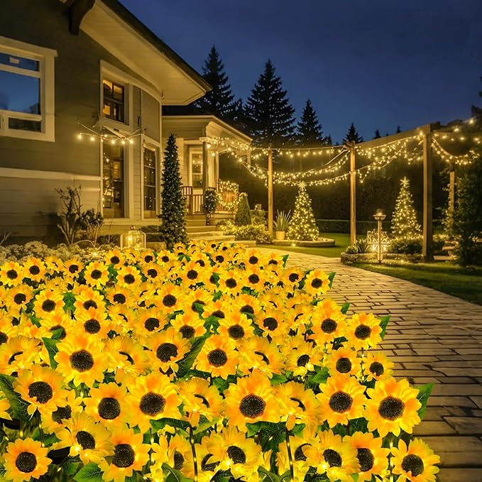 ILLUMINEW 6-Pack Solar Sunflower Garden Lights Outdoor 18 LED Flowers - Waterproof Long-Lasting Solar Patio Lights, Outdoor Decor for Lawn, Yard