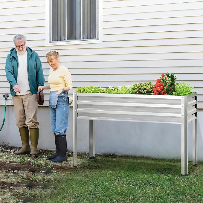 2PCS Galvanized Raised Garden Bed with Legs, 48 gallons, 48"x24"x32" Large Metal Elevated Planter Boxes with Drainage Holes,for Vegetables, Flowers, Backyard, Patio, Balcony