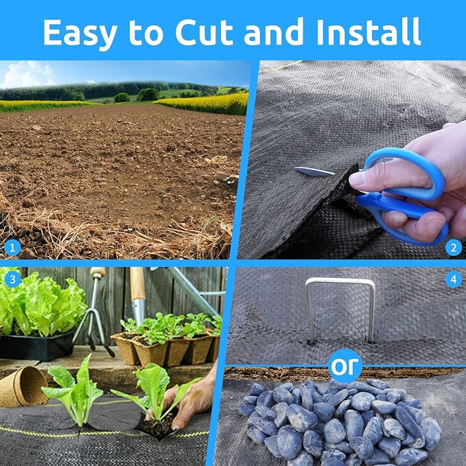 3.5oz Weed Barrier Fabric, Custom Size 4ft x 194ft Heavy-Duty Woven Landscape Fabric with Staples for Garden Weed Control & High Permeability
