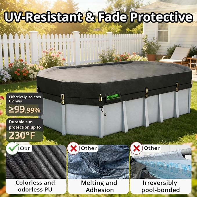 QH.HOME 550D 16x32 FT Oval Pool Cover [Upgraded Tear Resistant & Threefold Windproof] wth Pre-Installed Winch and Rope,Pool Covers for Above Ground Pools Oval-Snug Fit & Waterproof Protection