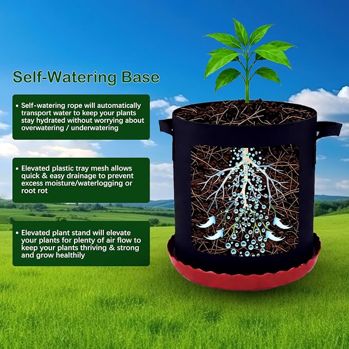 6 Pack 16 inch Self Watering Base for Fabric Grow Bag, Self-watering Plastic Elevated Plant Saucer Stand, Automatic Watering Tray for Non-woven Planter Flower Pot Growth Tent Greenhouse Indoor Outdoor