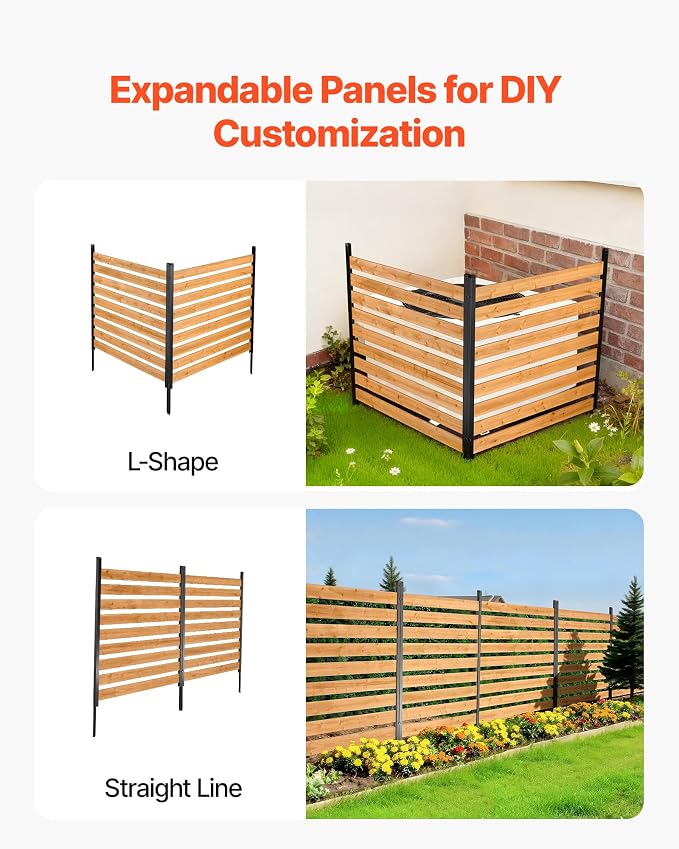 VEVOR Wooden Privacy Fence, 48 x 49 inch Air Conditioner Fence, 2 Panel Solid Outdoor Wood Privacy Screen with Metal Stakes, Steel Frame, Trash Can Hider Fences Suitable for Garden, Pool