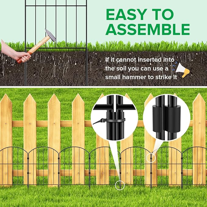 VANCASTLE Decorative Garden Fence Outdoor, 19 Panels Rustproof Metal Landscape Barrier Fence, Total 20ft (L) x 24in (H), Black Ornamental Fence for Yard, Patio, Lawn, Garden Bed, Easy to Install