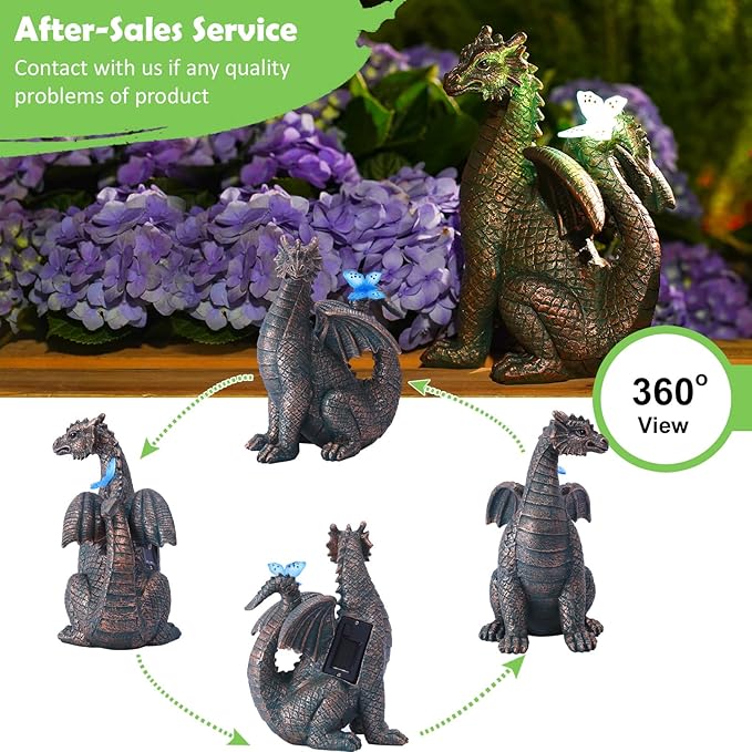 Nacome Solar Dragon Outdoor Statues for Garden: Outside Decor with Butterfly Clearance for Yard Art Lawn Ornaments Porch Patio Balcony Home House for Mom Grandma Women