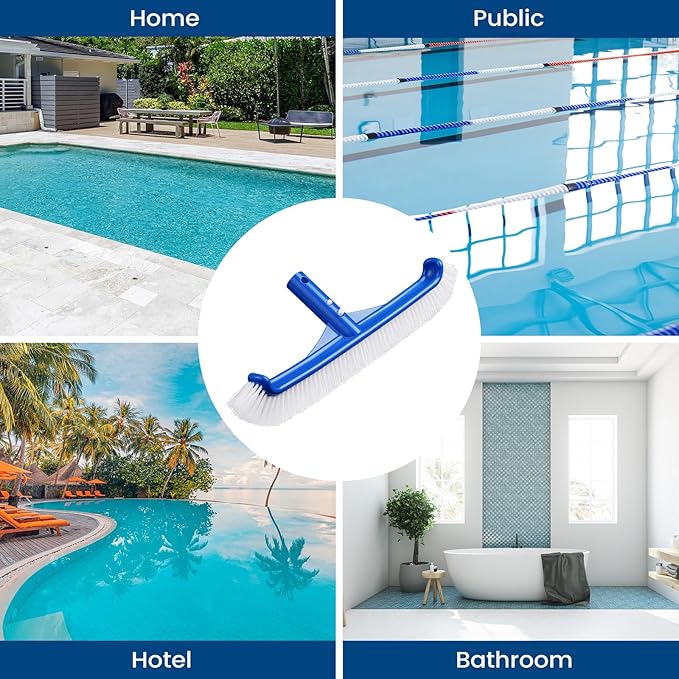 Pool Brush Head - 18" Pool Brush for Cleaning Pool Walls, Premium Swimming Pool Brush with Strong Bristle & EZ Clip, Curved Ends High-Efficiency Pool Accessories for Inground Pools, Tiles, Floors