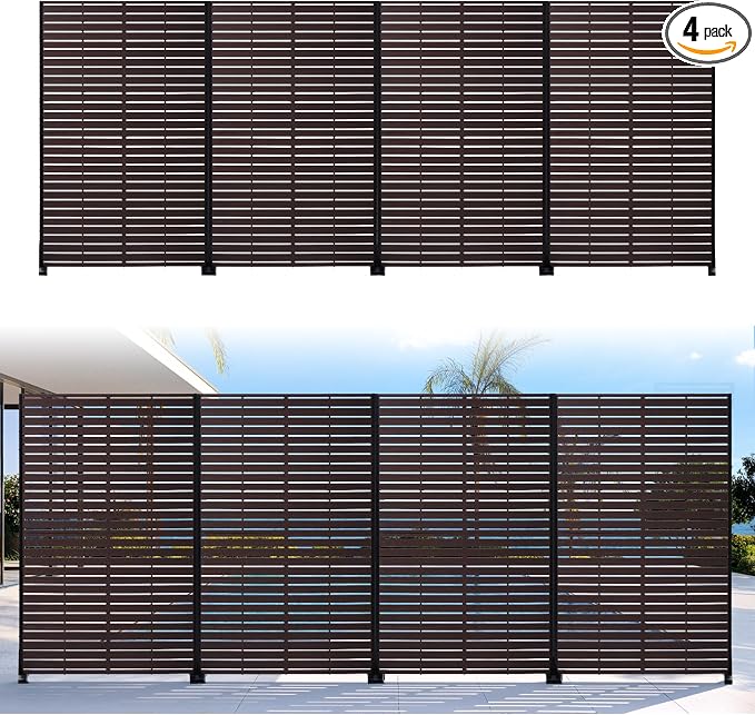 Privacy Screen Outdoor 72" Hx47 W Freestanding Privacy Panel with Stand, HDPE Decorative Privacy Fence with Sandblasting Louver Pattern, Patio Divider Screen, Privacy Screens for Outside