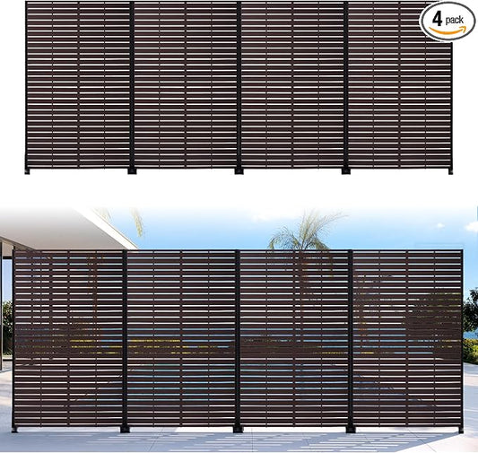 Privacy Screen Outdoor 72" Hx47 W Freestanding Privacy Panel with Stand, HDPE Decorative Privacy Fence with Sandblasting Louver Pattern, Patio Divider Screen, Privacy Screens for Outside