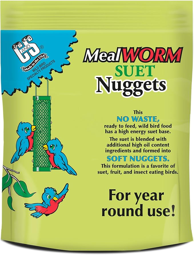 C&S Mealworm Suet Nuggets, Outdoor Wild Bird Food for Robins, Blue Jays, Woodpeckers, Wrens, Bluebirds and More, 27 Ounces