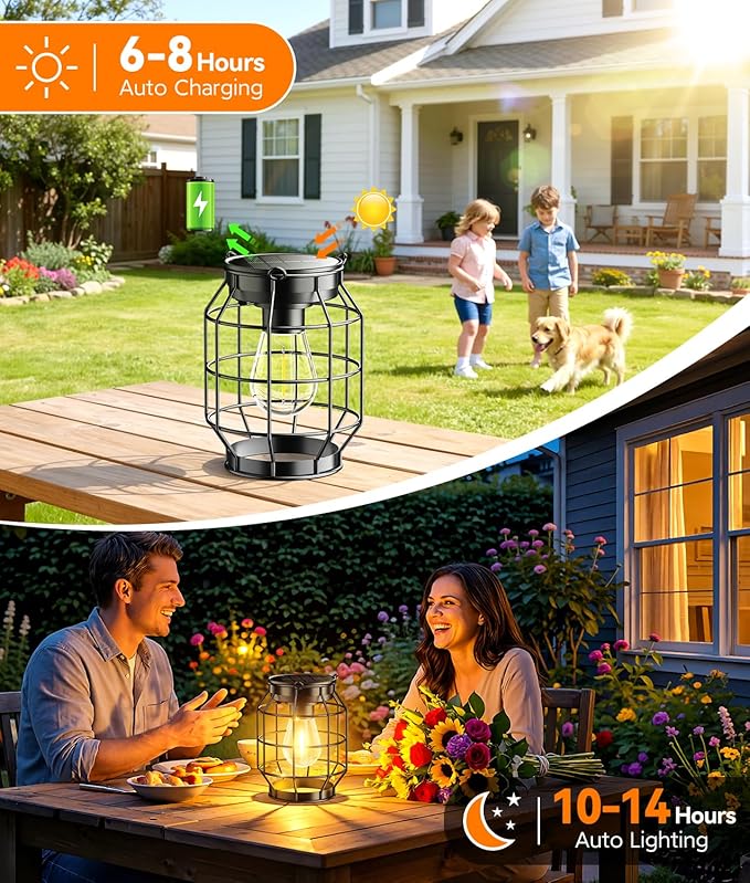 KOOPER Solar Lanterns Outdoor Waterproof, Upgraded Metal Hanging Solar Lights Outdoor Decorative, Brighter Outdoor Hanging Lantern for Yard Patio Pathway Porch Garden Decor, Gift for Women Mom 2 Pack