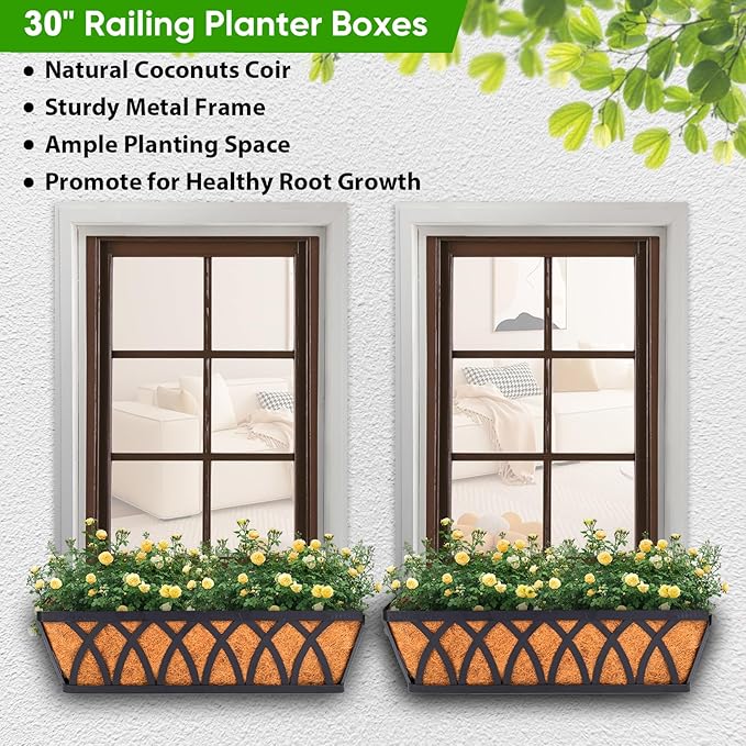 HKZ Deck Balcony Railing Planter Window Boxes - 3 Pack 30 Inch Planter Box, Balcony Planters Railing Hanging, Window Boxes Outdoor Fence Planters