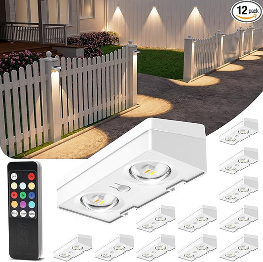 VOLISUN Solar Fence Lights with Remote Control, 50 Lumen LED Fence Lights Solar Powered, IP65 Waterproof, 10 RGB Color Long-Lasting Solar Lights for Backyard Garden Deck Patio Railing (12 Pack)