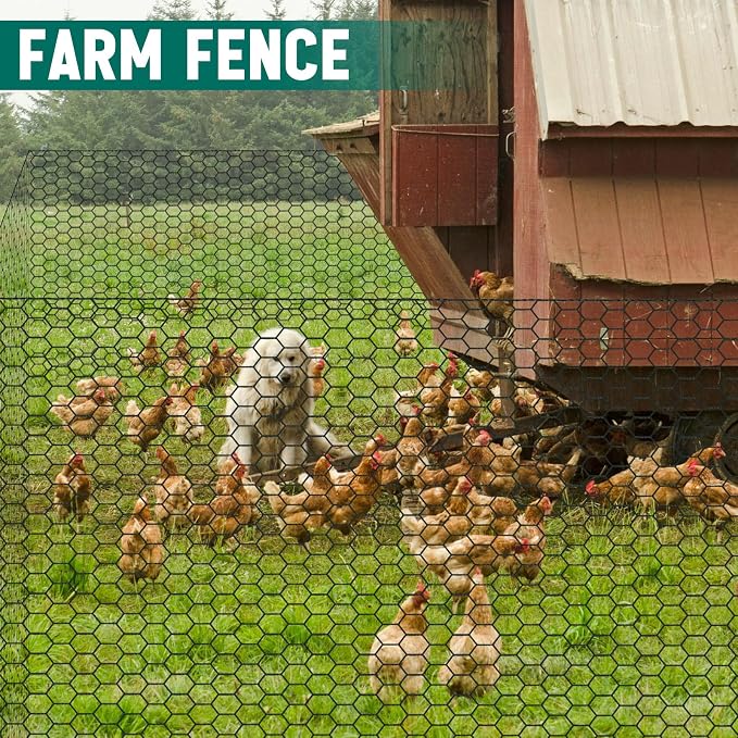 GlikCeil 60 in X 200 ft Chicken Wire Fencing Metal Floral Chicken Wire Mesh for Crafts Poultry Garden, 1 Inch Hexagonal Galvanized Hardware Netting for Poultry Coop Barrier Rabbit Cage (Black)