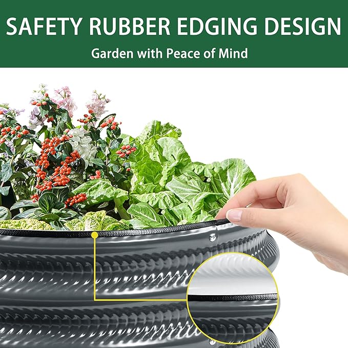 Gartist 2 Pcs 2x2X1 FT Round Galvanized Raised Garden Bed Kit, Black Outdoor Planter Garden Bed, Metal Raised Box for Vegetables, Fruits, Flowers & Herbs