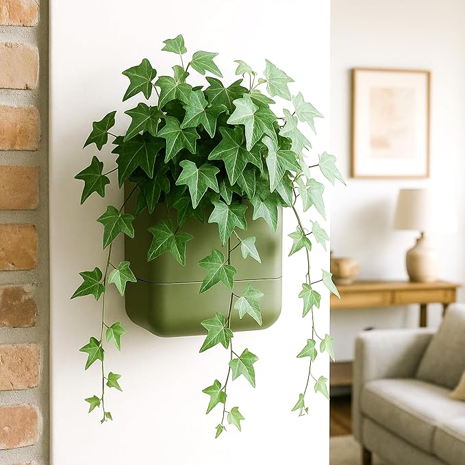 Phoenix Vine 6.5 Inch Wall Mounted Self-Watering Planter Pot for Indoor Houseplants and Herbs | Hanging Planter for Window Sills, Bathroom Walls, Home & Office Décor, Olive, Set of 1, 01-C-F-1