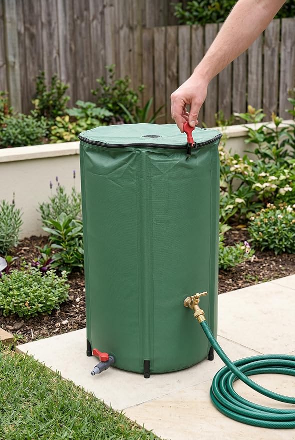 Rain Water Collection Barrel Water Storage Tank with Spigot, Hose and Portable Bucket, Large Plastic Collapsible Rain Catcher Catchment System to Collect Rainwater from Gutter (27Gallon=100L)