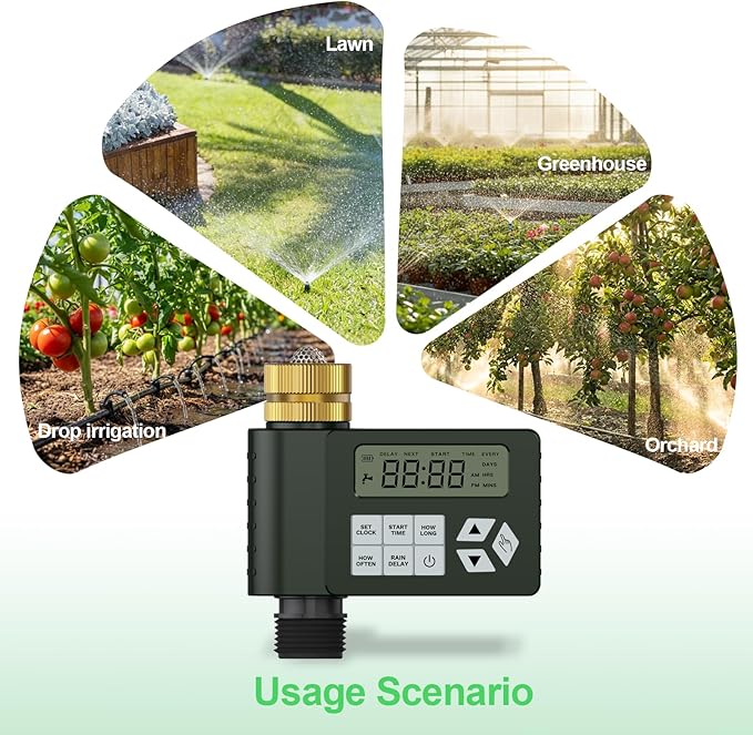 Hose Faucet Water Timer for Outdoor Garden with Brass Inlet, Ortis Programmable Sprinkler Timer with Rain Delay/Manual/Automatic Mode, IP67 Leak-Proof Design for Lawn Yard, 1 Outlet