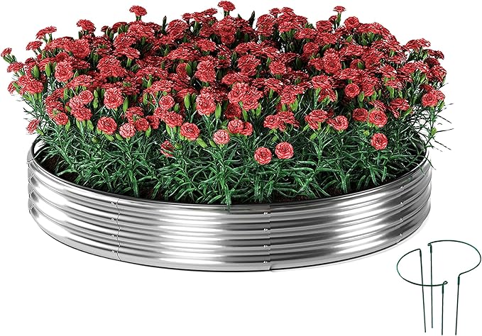 ZFHgarden Galvanized Metal Planter Raised Garden Bed Kit for Gardening Outdoor，Height 12 Inch, 3x3x1ft Round Galvanized Steel Fire Pit，Steel Fire Pit Silver for Backyard, Camping, Bonfire