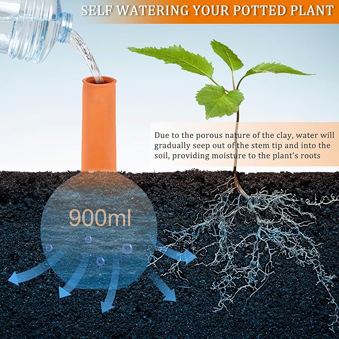 30 oz Terracotta Plant Watering Globes(3Packs), Self-Watering Clay Irrigation Device, Automatic Slow-Release Watering for Indoor & Outdoor Plants, Up to 2 Weeks, for Vacations & Large Potted Plants